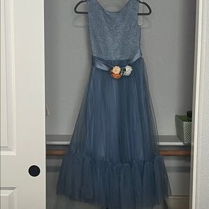 Elegant Blue Kids Dress with Floral Accent